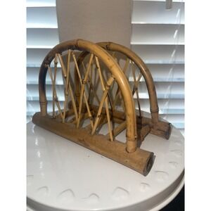 Vintage MCM Bamboo Wicker Rattan Napkin Letter Holder 7"x4.5"